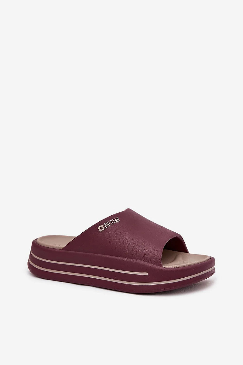 sandales femmes bigstar mules slides ouvertes plateforme épaisse 4cm rembourrées semelle mousse légère bordeaux prune dessus synthétique liseré contrastant