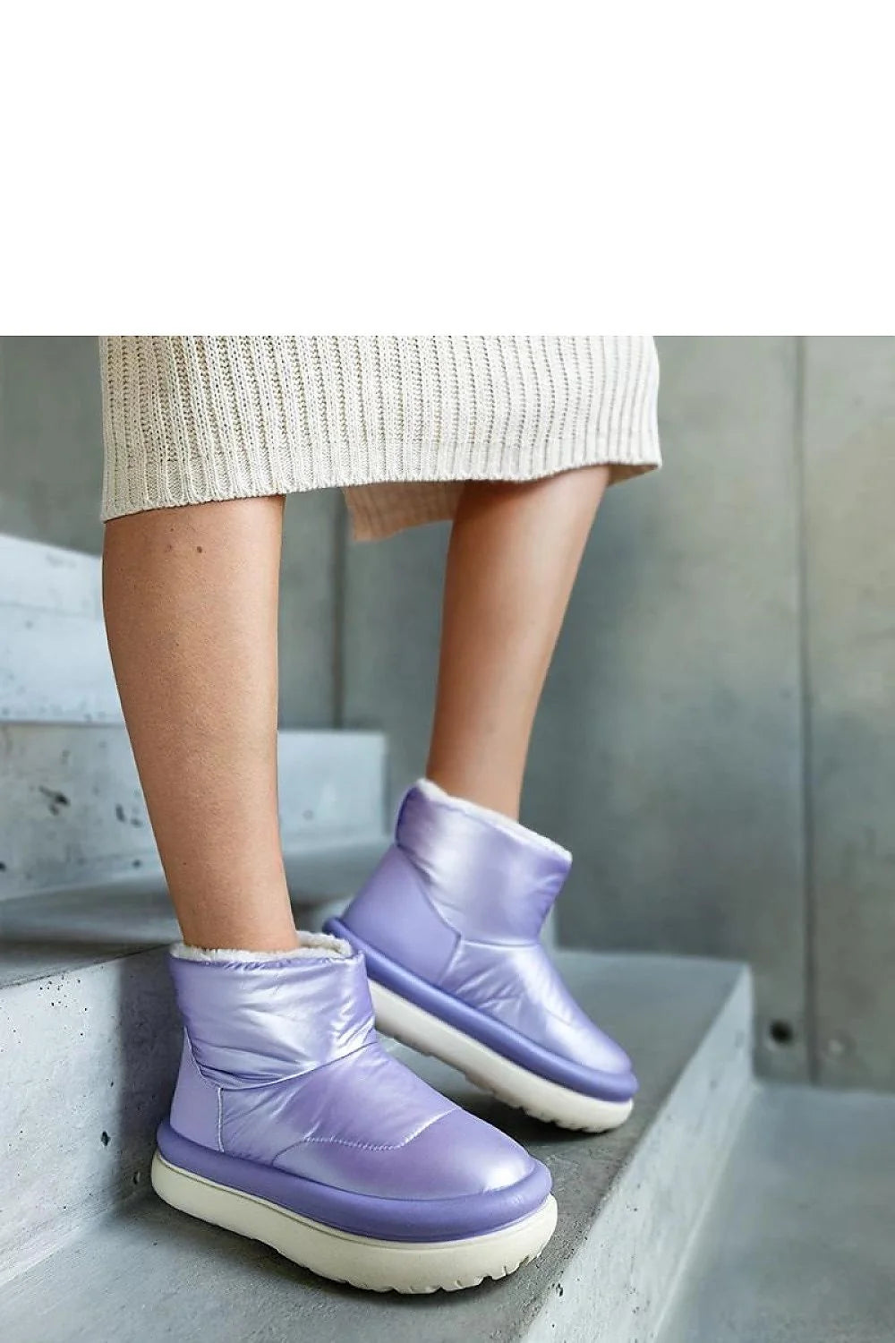 Bottines de neige modernes pour femmes couleur lavande douce, cuir synthétique, semelle épaisse, confort maximal