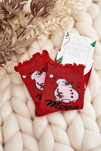 Chaussettes Step in style pour femmes, design festif Noël, paillettes, couleur rouge, bord ondulé, coton 85%, élasthanne 5%, polyamide 10%, cadeau idéal, collection hiver 2023