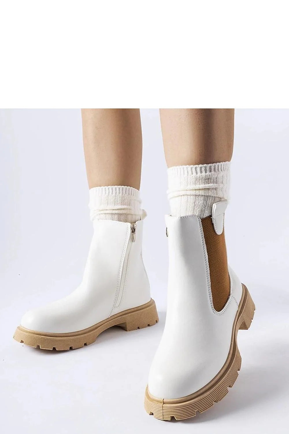 bottines femme cuir blanc lisse semelle plateforme crantée beige bande élastique marron zip latéral cheville mi haute minimaliste confortable polyvalente