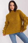 Pull tricoté pour femme jaune moutarde manches bouffantes texture épaisse style casual hiver 2023