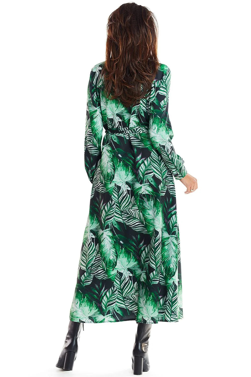 Robe longue élégante en polyester imprimé floral bohème pour femme moderne avec ceinture à la taille