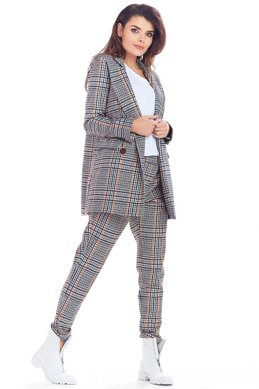 Blazer femme en polyester style classique à carreaux multicolores élégant parfait pour automne