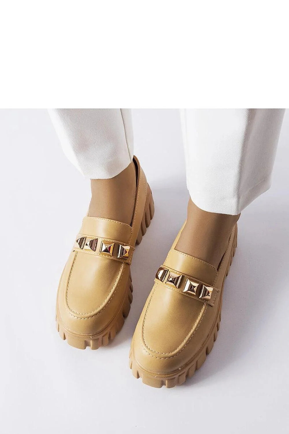 Moccasins en cuir synthétique beige clair pour femme, design moderne, confortable, occasionnels, style élégant