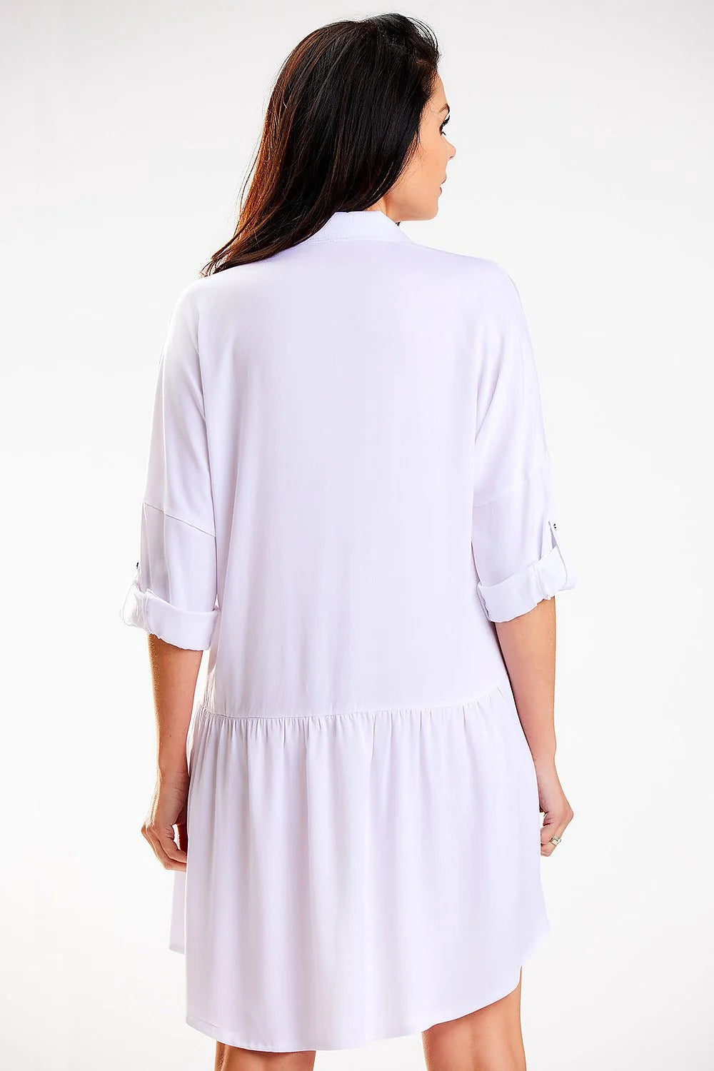 Robe chemise awama Femme Coupe ample Col trapézoïdal Manches longues Boutons dorés Viscose naturelle Pologne