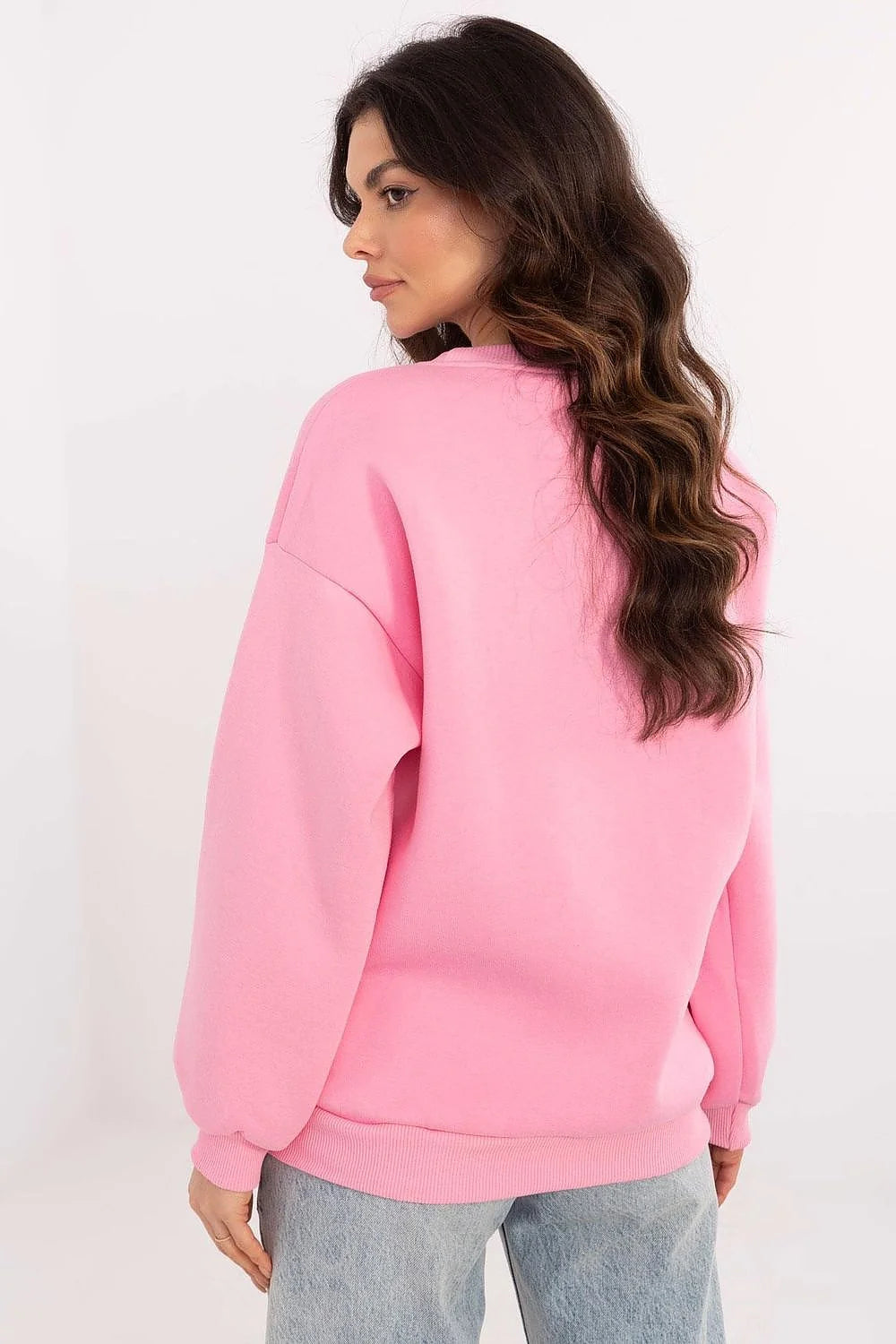 Sweatshirt femme style universitaire BOSTON design collegiate graphique couleur rose vif manches longues col rond