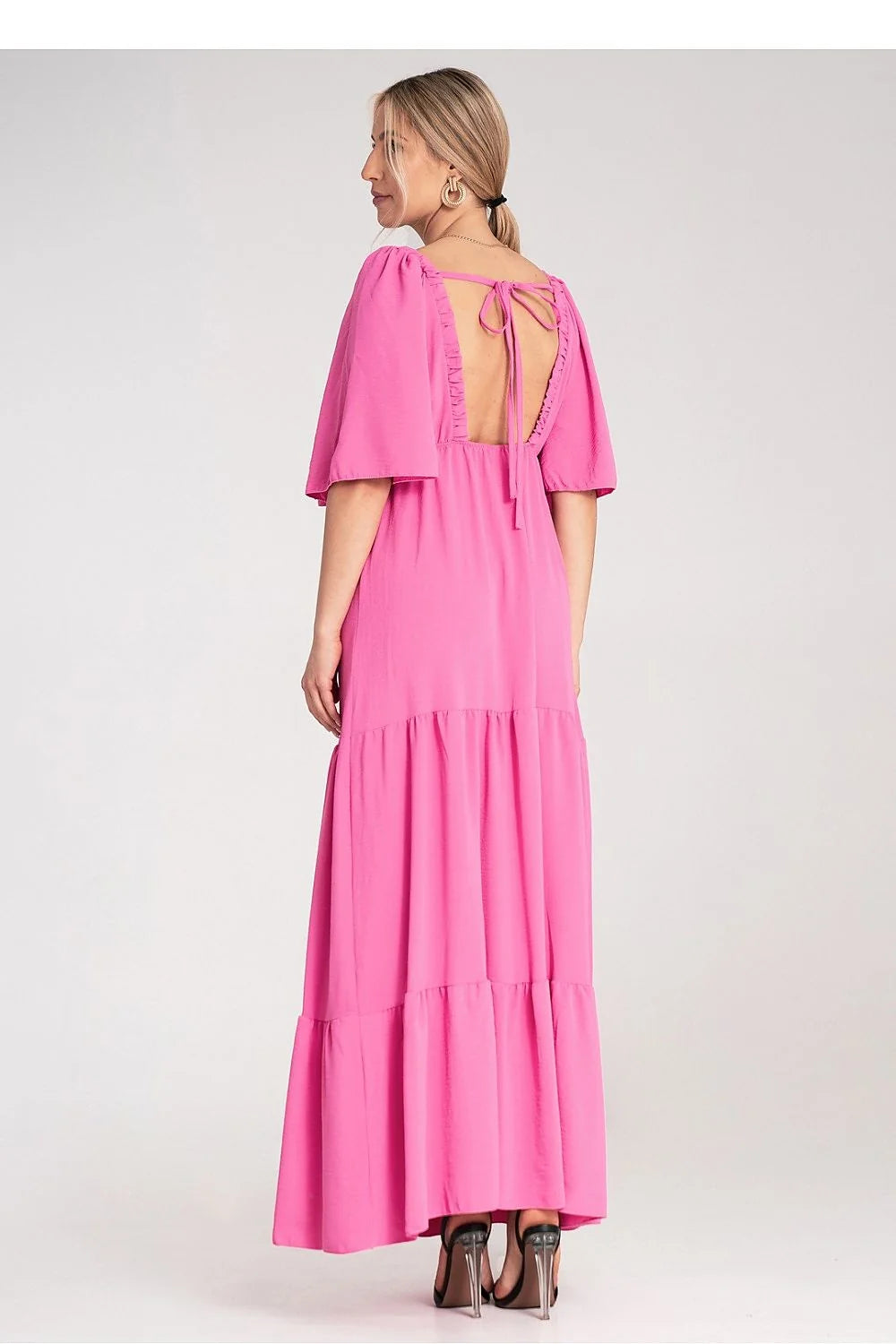 Robe de jour Figl rose vif manches courtes amples encolure en V dos élégant polyester 100% femme