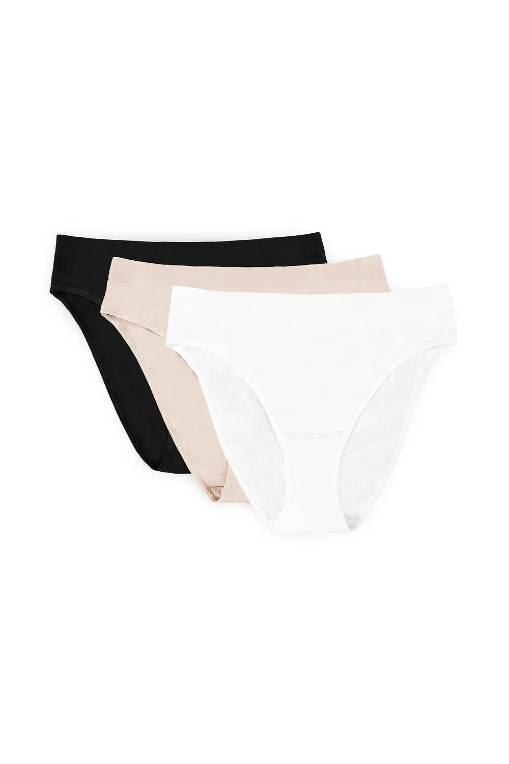 lot trois culottes coton 95 elasthanne 5 bikini taille moyenne échancrée allonge jambes valorise fesses bande elastique maintien confortable invisible