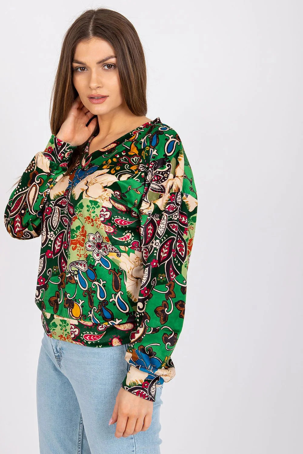 Chemisier femme polyester ample bohème manches longues motifs floraux colorés style décontracté élégant moderne