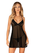 nuisette noire transparente élégante sexy légère fluide mousseline voile tulle courte aline triangle bonnets doublés bretelles fines ajustables dentelle ourlet