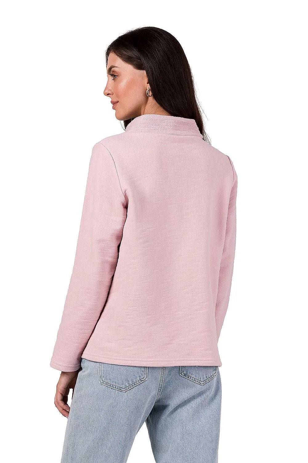 Sweatshirt Be Wear femme col drapé coupe droite teinte rose poudré matière douce confort tout jour