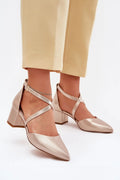 Escarpins talon large style moderne simili cuir doré métallique femmes occasion spéciale chic confortable
