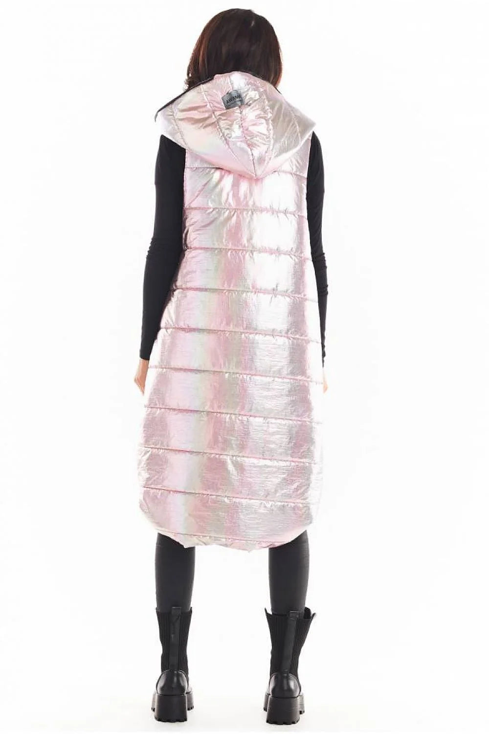 Gilet sans manches irisé synthétique moderne avec capuche pour femmes urbaines tendances en bleu menthe