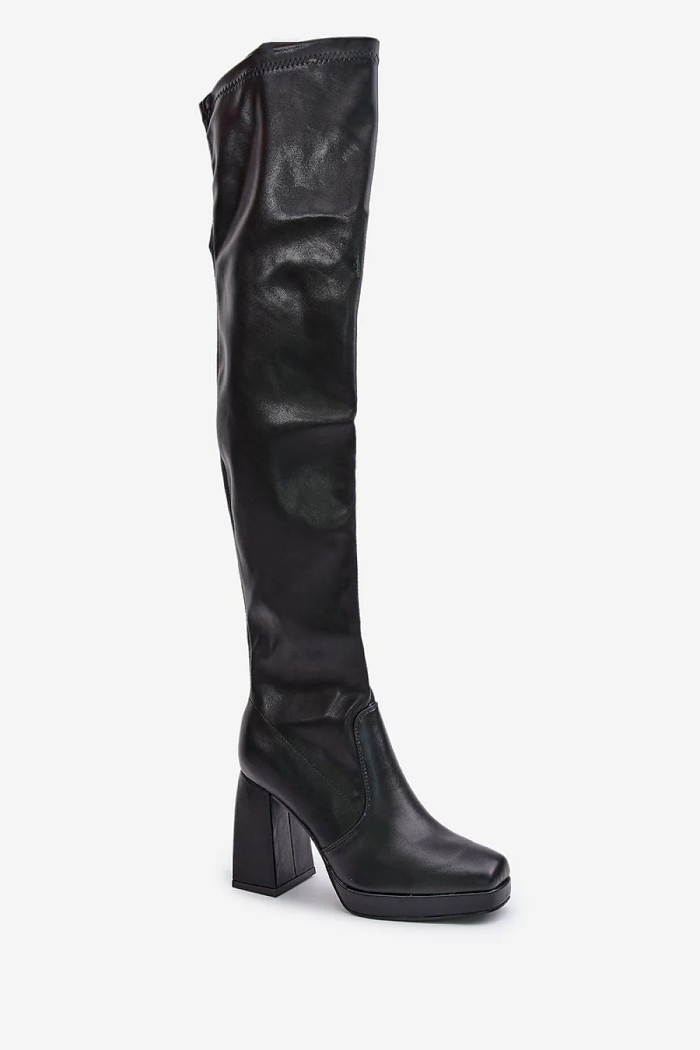 Bottes hautes pour femmes talon carré faux cuir noir audacieux et élégant design moderne