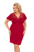 Chemise de nuit élégante pour femme en dentelle et tulle manches courtes décolleté V couleur rouge profonde ajustée buste finitions soignées polyvalente soirée
