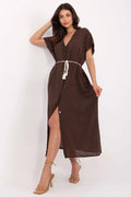 Robe de jour style bohème longue manches courtes décolleté en V coton élégante confortable femme