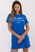 Robe t-shirt sportive bleu vif manches courtes col rond message motivant femme