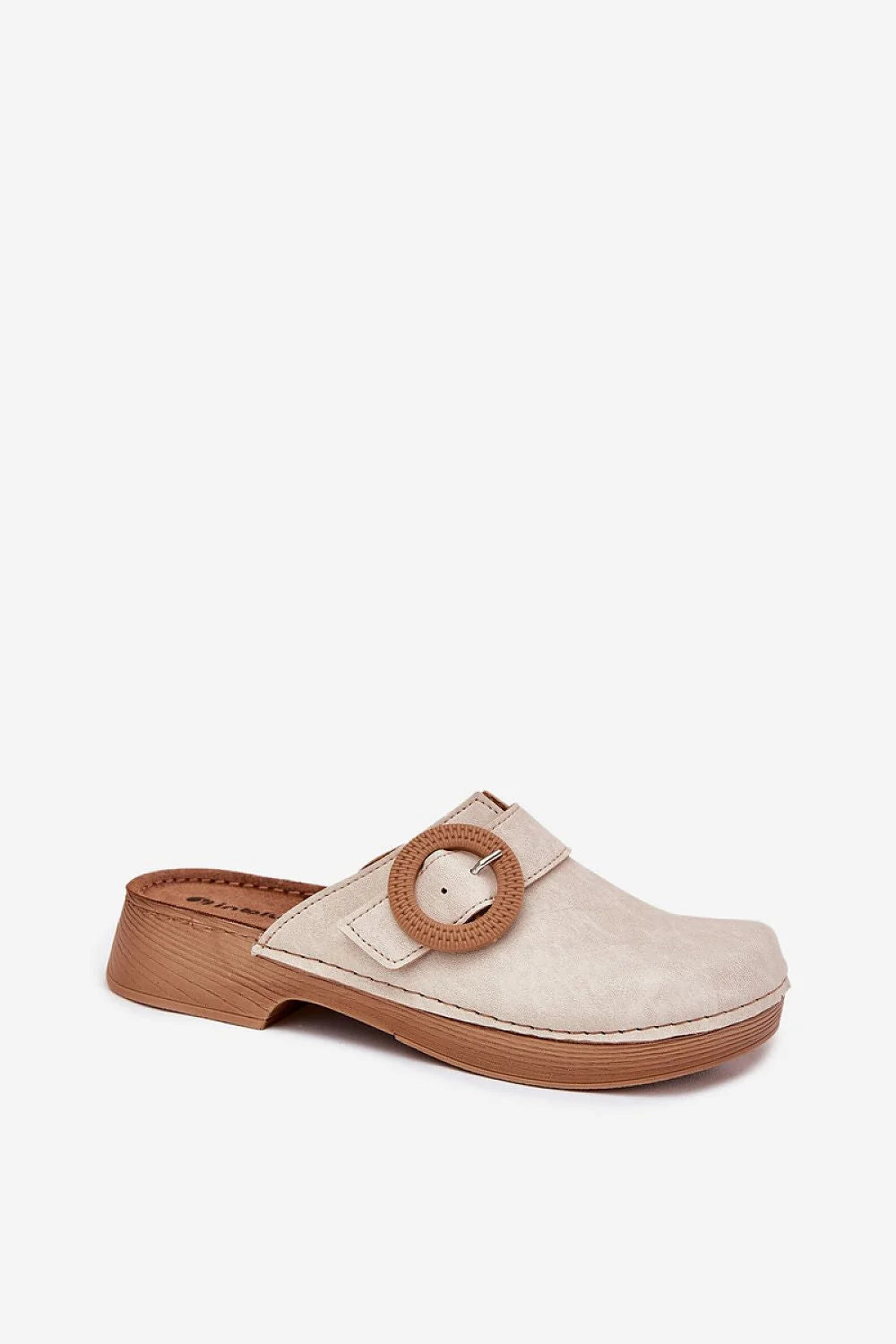 Sabots femmes design élégant moderne sabot cuir suédé beige boucle décorative sangle réglable semelle caoutchouc talon 3.5 cm INBLU