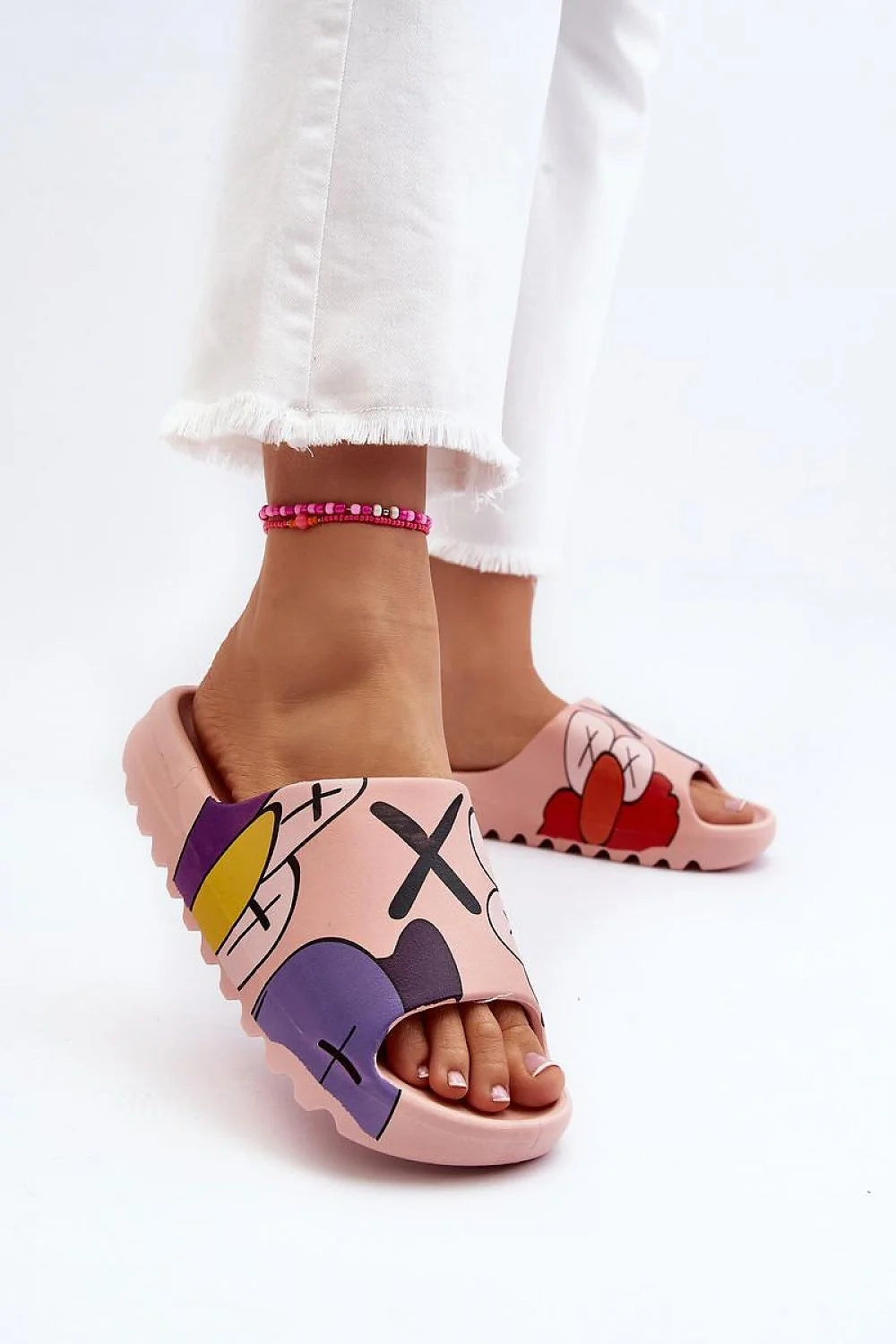 Sandales décontractées style artistique motifs graphiques semelle épaisse caoutchouc femme été sandales tongs colorées