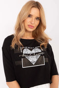 T-shirt femme design graphique cœur en dentelle matériau doux style casual manches courtes encolure ronde