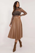 Robe de mode féminine imprimé léopard simili cuir camel taille haute ceinture dorée ajustable femmes occasion élégante