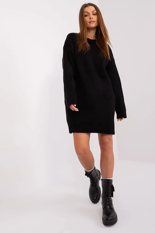Robe pull femme noir uni maille laine longueur midi manches longues encolure ronde coupe droite hiver automne quotidien