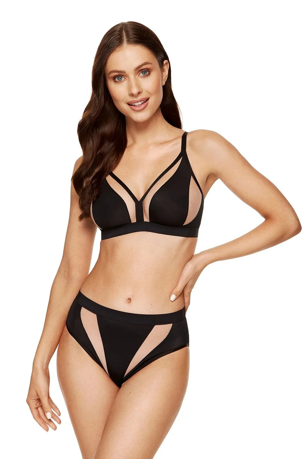 Soutien-gorge et culotte en mesh Gorteks sans armature, design audacieux, taille élastiquée, lingerie moderne pour femmes
