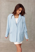 Blazer féminin oversize bleu clair en polyester, style élégant, coupe ample, occasion formelle ou décontractée