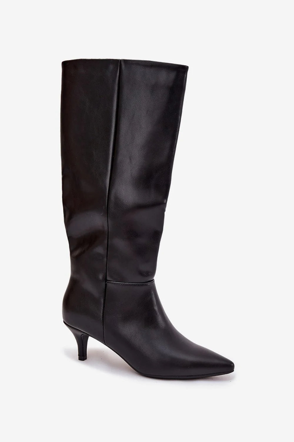 bottes femme cuir synthétique noir bout pointu talon kitten bas tige froncée doublée fourrure chaude confortable élégante minimaliste bureau soirée