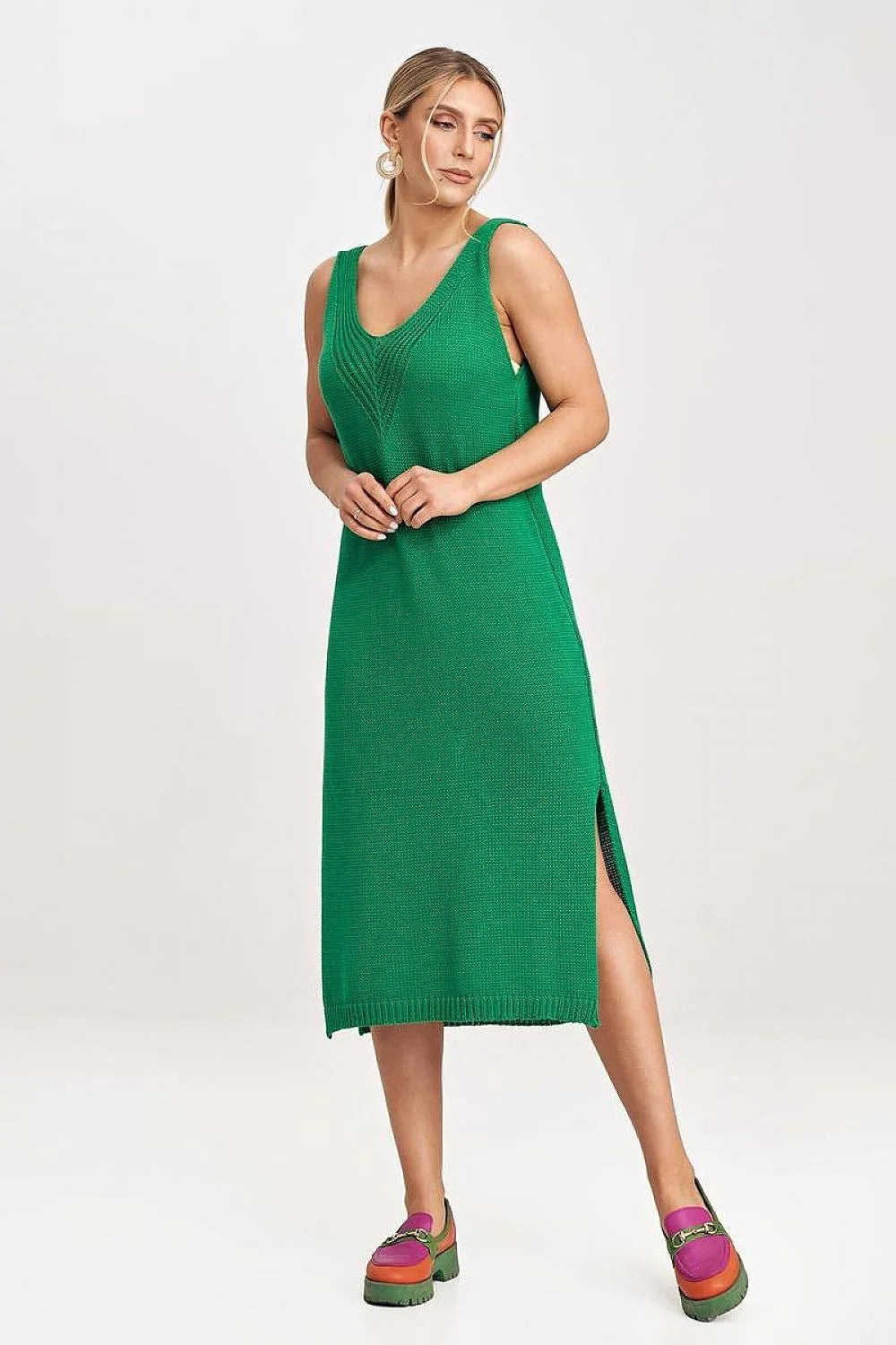 Ensemble Figl trois pièces moderne audacieux robe cardigan mocassins couleur vif femme style urbain