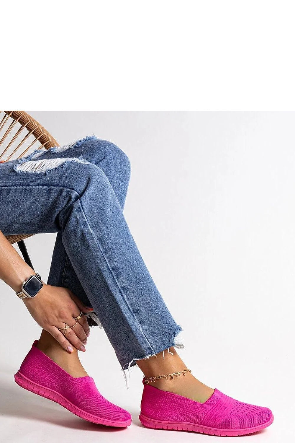 Baskets mode femmes style slip-on rose vif tricot mesh caoutchouc semelle adhérente été confortable