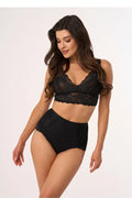 Ensemble de lingerie noire élégant dentelle floral motifs motifs fleurs coupe gainante taille haute brassière sans armature culotte taille haute femme