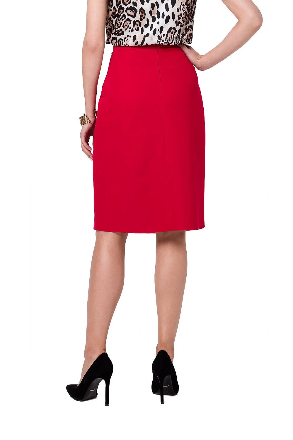 jupe stylove femme élégante asymétrique portefeuille rose poudré polyester elasthanne stretch taille haute ajustable doublée soignée mi longue moulante