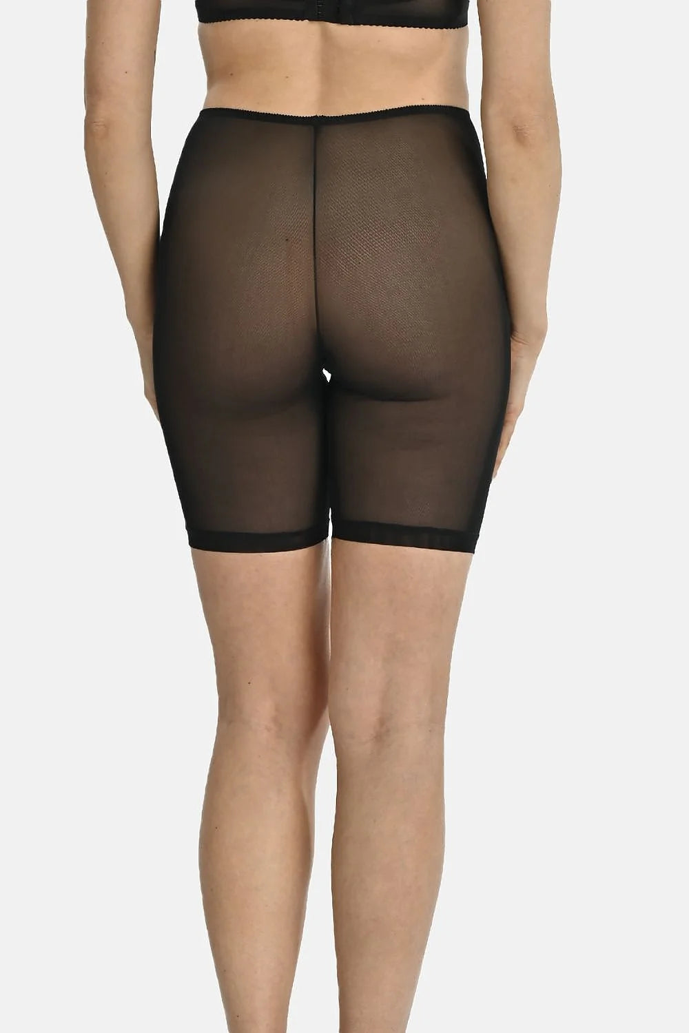 Shorty gainant femme maille noire haute taille mid-thigh transparence élastique confort respirabilité