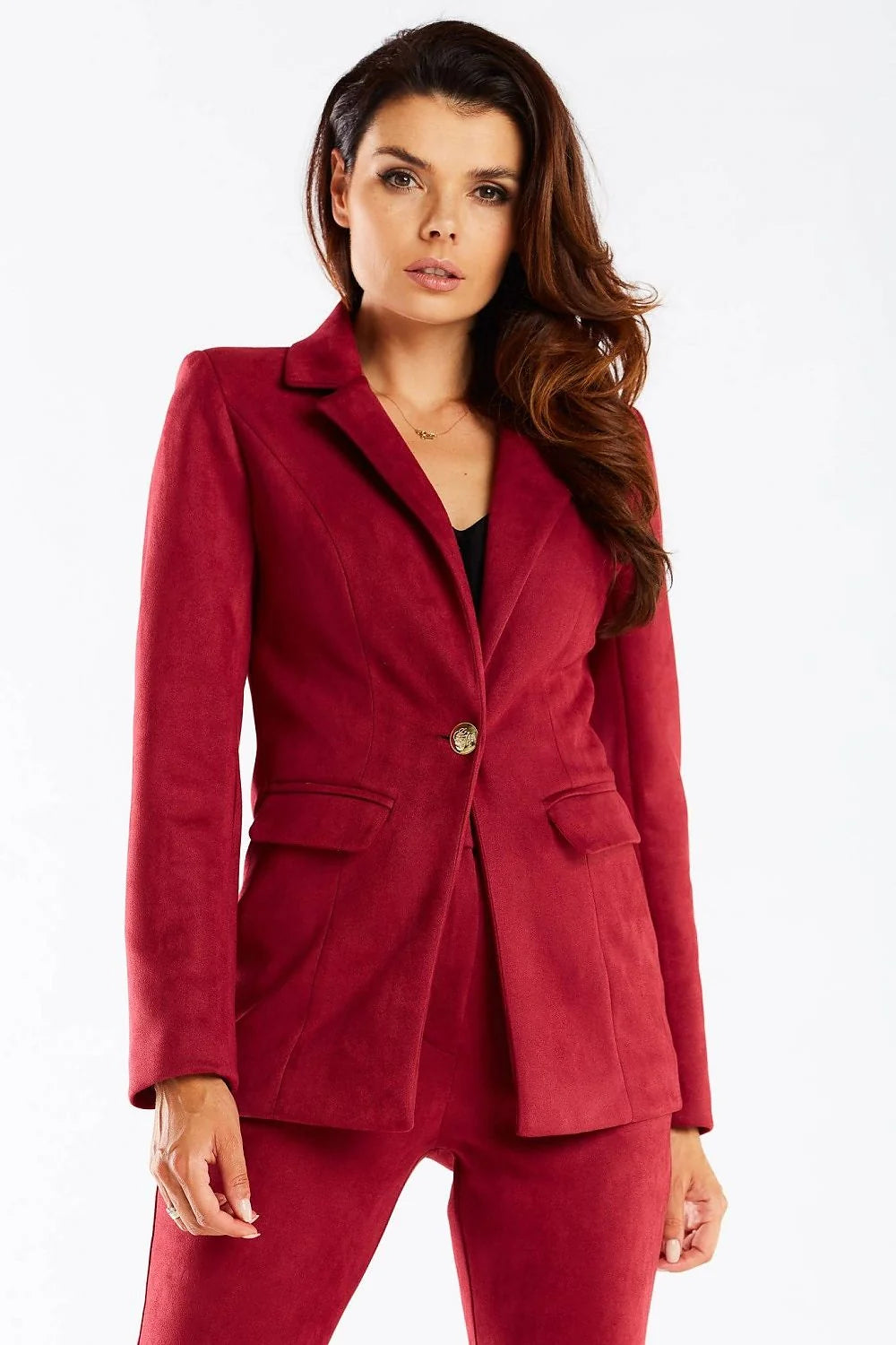 Blazer femme élégant coupe structurée style classique bouton doré col châle polyester élasthanne taille ajustable veste professionnelle