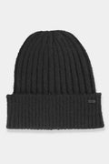 Bonnet d'hiver féminin en tricot côtelé cache-cœur matière recyclée polyester recyclé acrylic elastane noir ajusté pour femme