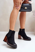 Bottines à talons en suédine écologique style moderne élégant urbain talon stable cheville montante élastique
