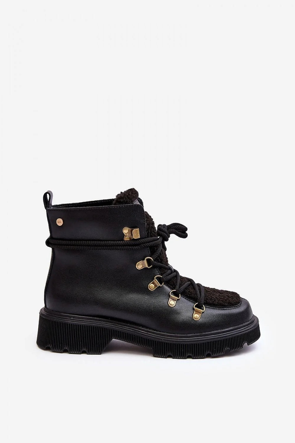 Bottes trappeur Step in style cuir naturel noir lisse tricoté métal doré femmes randonnée urbaine talon plat lacets semelle épaisse