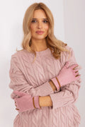 Ensemble vestimentaire féminin pull et gants design torsadé rose pâle manches longues côtelé gants tressés