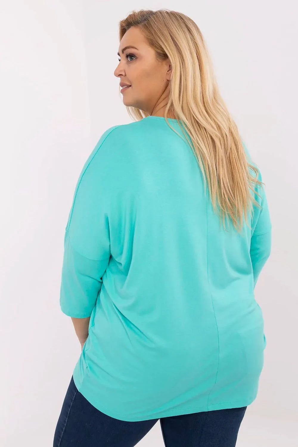 T-shirt à manches longues casual femmes turquoise vibrant inscription 'magnifique' typographie manuscrite