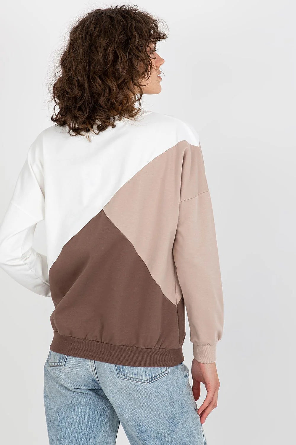 Sweatshirt femme moderne longues manches asymétrique couleurs contrastées coton 90% elastane 10% style casual