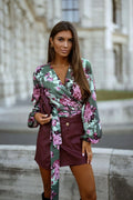 chemisier TULLA greenblush vert sauge floral col V manches bouffantes ceinture nouée satinée fluide viscose doux stretch tendance polyvalent élégant