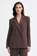 Veste élégante pour femme blazer oversize col classique manches longues épaulettes discrètes couleur marron chocolat
