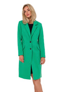 Manteau pour femmes élégant en flanelle vert vif col matelassé poches asymétriques manches longues coupe classique