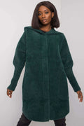 Manteau pour femme long élégant vert profond capuche matière douce poches latérales universelle femmes automne hiver