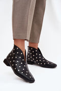 bottines femme cuir écologique noir cloutées argentées bout arrondi talon carré bas 3cm fermeture arrière enfilage facile rock chic confortable