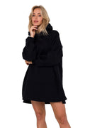 Robe de jour Moe Sweatshirt femme capuche manches longues style oversize couleur noire coton polyester taille ajustable poche kangourou