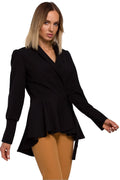 Blazer femme polyester élasthanne chic élégant noir peplum manches longues ajusté professionnel soirée
