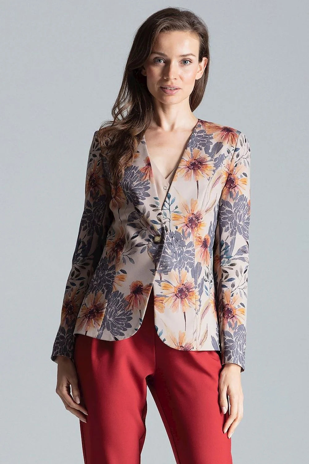 Veste tailleur femme rouge polyester élasthanne élégante ajustée manches longues professionnelle réunions formelles