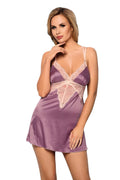 Nuisette en satin violet et dentelle écru sexy romantique pour femmes élégantes et sensuelles